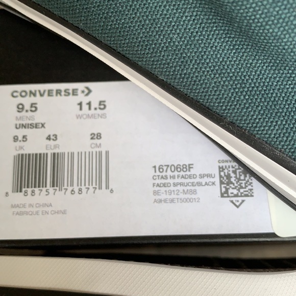 CONVERSE CTAS HI FADED SPRUCE/BLACK/WHITE MENS - Picture 14 of 15